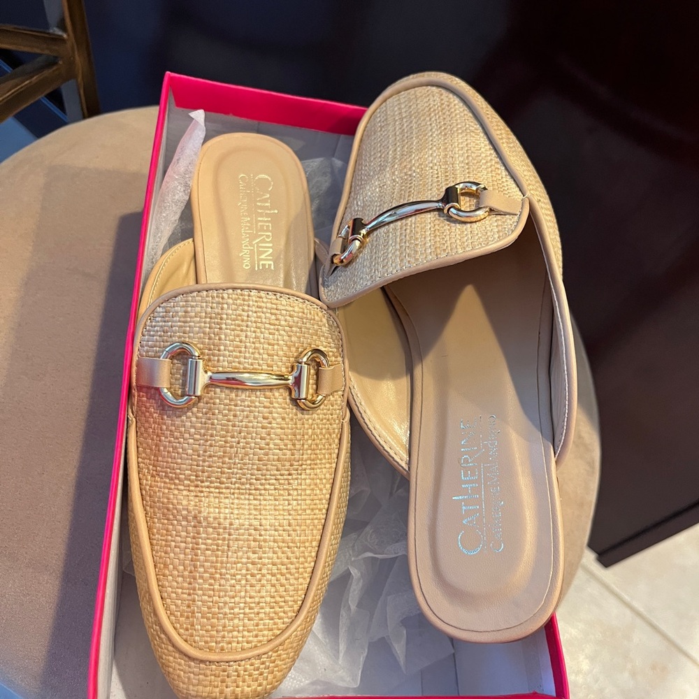 Catherine Malandrino Tan Loafers with Gold Accent